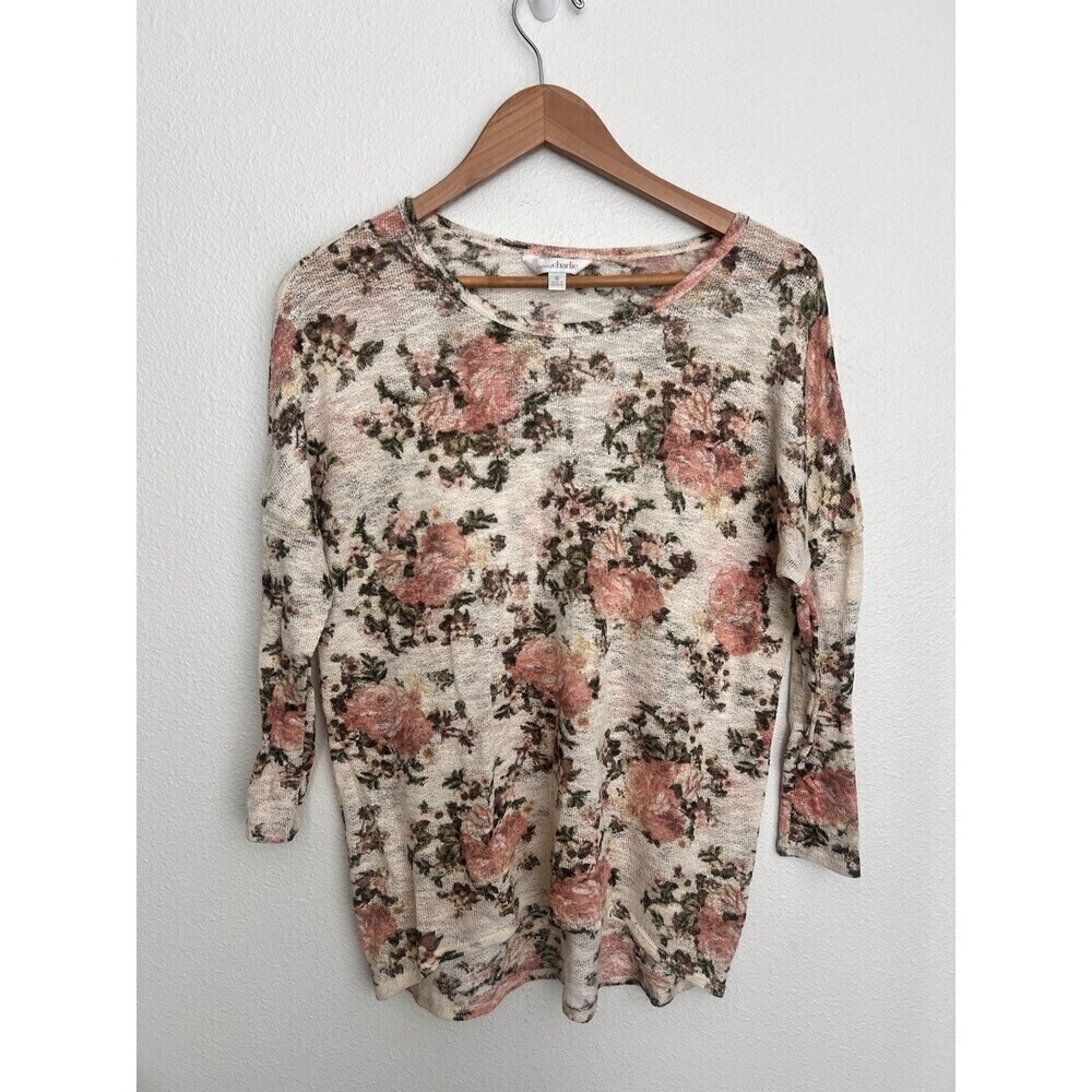 Charming Charlie Floral Print Lightweight Sweater Top S Cottage Coquette Dainty